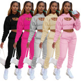 Solid Cropped Hoodie+Tank Top+Pants 3 Piece Sets CH-8193