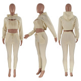 Solid Cropped Hoodie+Tank Top+Pants 3 Piece Sets CH-8193