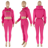 Solid Cropped Hoodie+Tank Top+Pants 3 Piece Sets CH-8193