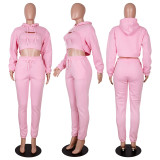Solid Cropped Hoodie+Tank Top+Pants 3 Piece Sets CH-8193