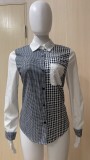 Houndstooth Print Patchwork Full Sleeve Blouse Top ZSD-0424