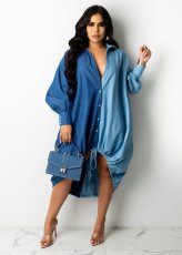 Casual Loose Long Sleeve Drawstring Shirt Dress ZSD-0422
