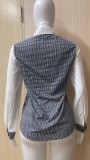 Houndstooth Print Patchwork Full Sleeve Blouse Top ZSD-0424