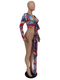 Sexy Printed Tie-Up Long Sleeve Cropped Blouse Top ZDF-31168