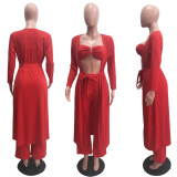 Solid Long Cloak+Tube Top+Pants 3 Piece Sets SH-390215