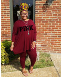Plus Size Letter Print Long Sleeve 2 Piece Pants Set WAF-77280