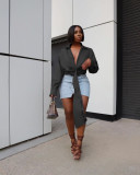 Solid Sexy Long Sleeve Deep V Neck Blouse Top SMD-82085
