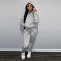 Casual Solid Fleece Hoodie 2 Piece Pants Set FSL-F175