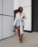 Solid Sexy Long Sleeve Deep V Neck Blouse Top SMD-82085