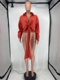 Solid Sexy Long Sleeve Deep V Neck Blouse Top SMD-82085