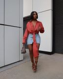 Solid Sexy Long Sleeve Deep V Neck Blouse Top SMD-82085