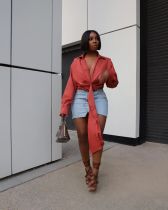 Solid Sexy Long Sleeve Deep V Neck Blouse Top SMD-82085