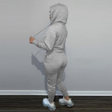 Casual Solid Fleece Hoodie 2 Piece Pants Set FSL-F175