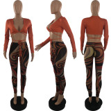 Sexy Printed Crop Top And Pants 2 Piece Sets LP-66317