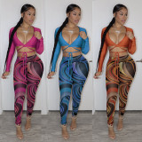 Sexy Printed Crop Top And Pants 2 Piece Sets LP-66317