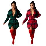 Plaid Long Sleeve Casual Shirt Dress Without Belt MEM-88314