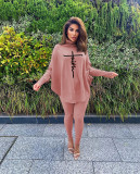 Letter Print Batwing Sleeve Two Piece Pants Set MAE-2126