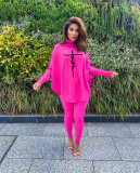 Letter Print Batwing Sleeve Two Piece Pants Set MAE-2126