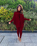 Letter Print Batwing Sleeve Two Piece Pants Set MAE-2126
