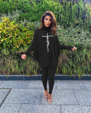 Letter Print Batwing Sleeve Two Piece Pants Set MAE-2126