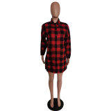 Plaid Long Sleeve Casual Shirt Dress Without Belt MEM-88314