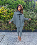 Letter Print Batwing Sleeve Two Piece Pants Set MAE-2126