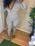 Solid Hooded Zipper Long Sleeve Two Piece Pants Set FSL-117-1