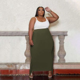 Plus Size Solid Tassel Long Skirt PHF-13262