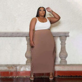 Plus Size Solid Tassel Long Skirt PHF-13262
