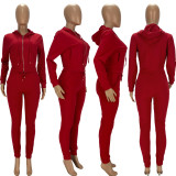 Solid Hooded Zipper Long Sleeve 2 Piece Suits LDS-3289
