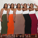 Plus Size Solid Tassel Long Skirt PHF-13262
