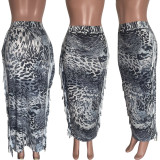 Leopard Print Tassel Maxi Skirt HMS-5516