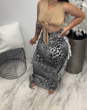 Leopard Print Tassel Maxi Skirt HMS-5516