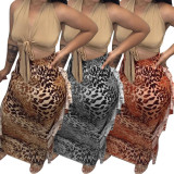 Leopard Print Tassel Maxi Skirt HMS-5516