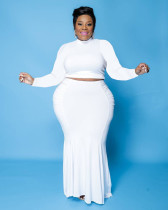 Plus Size Long Sleeve Top+Mermaid Long Skirt 2 Piece Sets WY-7113