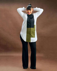 Contrast Color Long Sleeve Blouse Top ORY-5211
