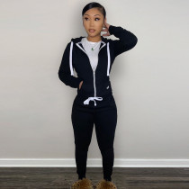 Solid Plush Hooded Zipper Coat And Pants 2 Piece Sets CH-8198