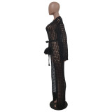 Solid Knitted Hollow Out Maxi Cloak Coat TR-1171