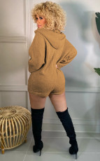 Casual Hooded Long Sleeve Zipper Romper MEM-88397