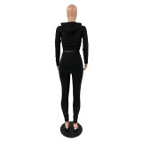 Casual Sports Hooded Drawstring Two Piece Pants Set IV-8257