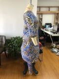 Plus Size Leopard Print Irregular Top And Pants 2 Piece Sets NNWF-7349