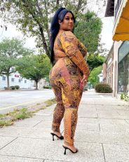 Plus Size Retro Print Long Sleeve Jumpsuit CY-6523