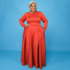 Plus Size Solid Long Sleeve Maxi Skirt 2 Piece Sets NNWF-7352