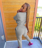 Solid Sports Long Sleeve Two Piece Pants Set WAF-77306