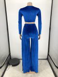 Plus Size Velvet Tie-Up Top High Split Pants 2 Piece Suits FNN-8634