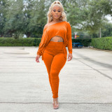 Solid Off Shoulder Ruched 2 Piece Pants Set QSF-51051