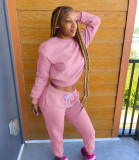 Solid Sports Long Sleeve Two Piece Pants Set WAF-77306