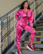 Solid Zipper Jacket And Pants Two Piece Sets HM-6529