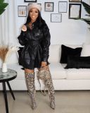Plus Size PU Leather Long Sleeve Mini Dress OD-8464