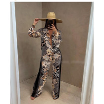Retro Print Shirt Top And Pants Two Piece Sets CY-6529